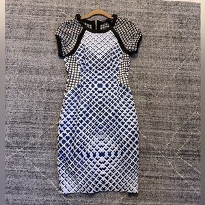 Karen Millen Black and Blue Geometric Dress
